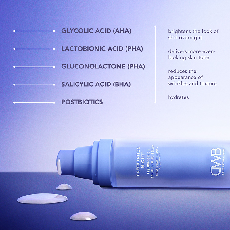 Exfoliation Night resurfacing brightening serum 1 fl oz/30 ml key ingredients