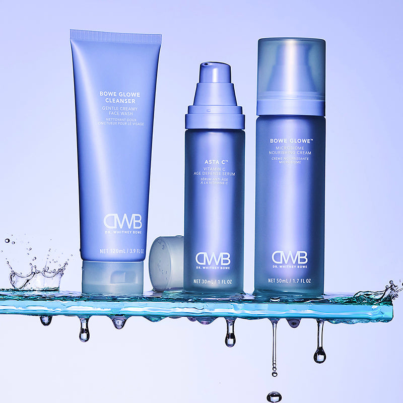 Daily Staples kit with Bowe Glowe Cleanser, Asta C, and Bowe Glowe microbiome cream