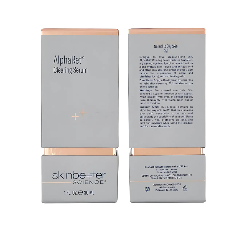 skinbetter science AlphaRet Clearing Serum 30mL / 1 fl oz with box front and back