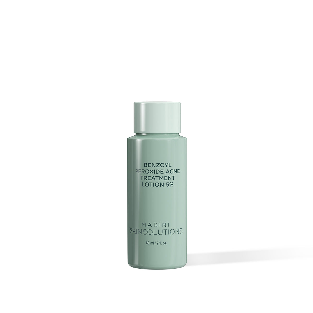 Benzoyl Peroxide Acne Treatment Lotion 5% bottle by Marini Skinsolutions on a white background