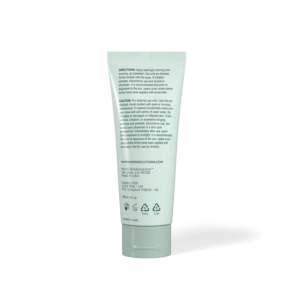 Marini Skin Solutions BodyTX AHA Body Lotion Tube Back