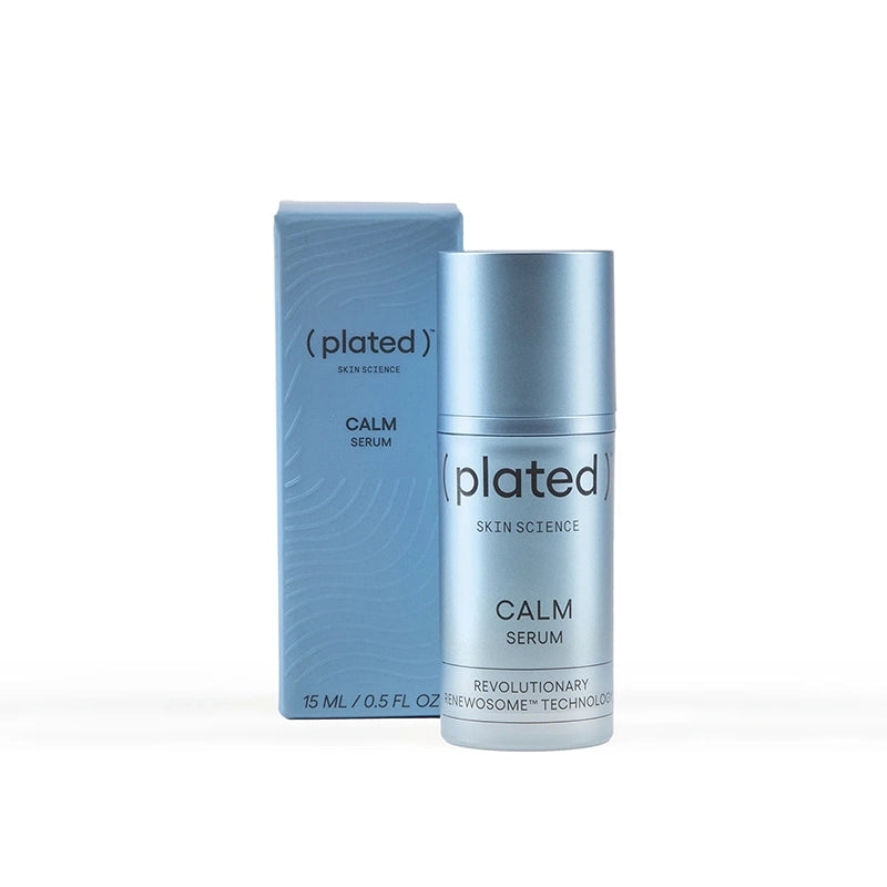 plated trademarked skin science calm serum 15ml/.5 fluid oz packaging with box.