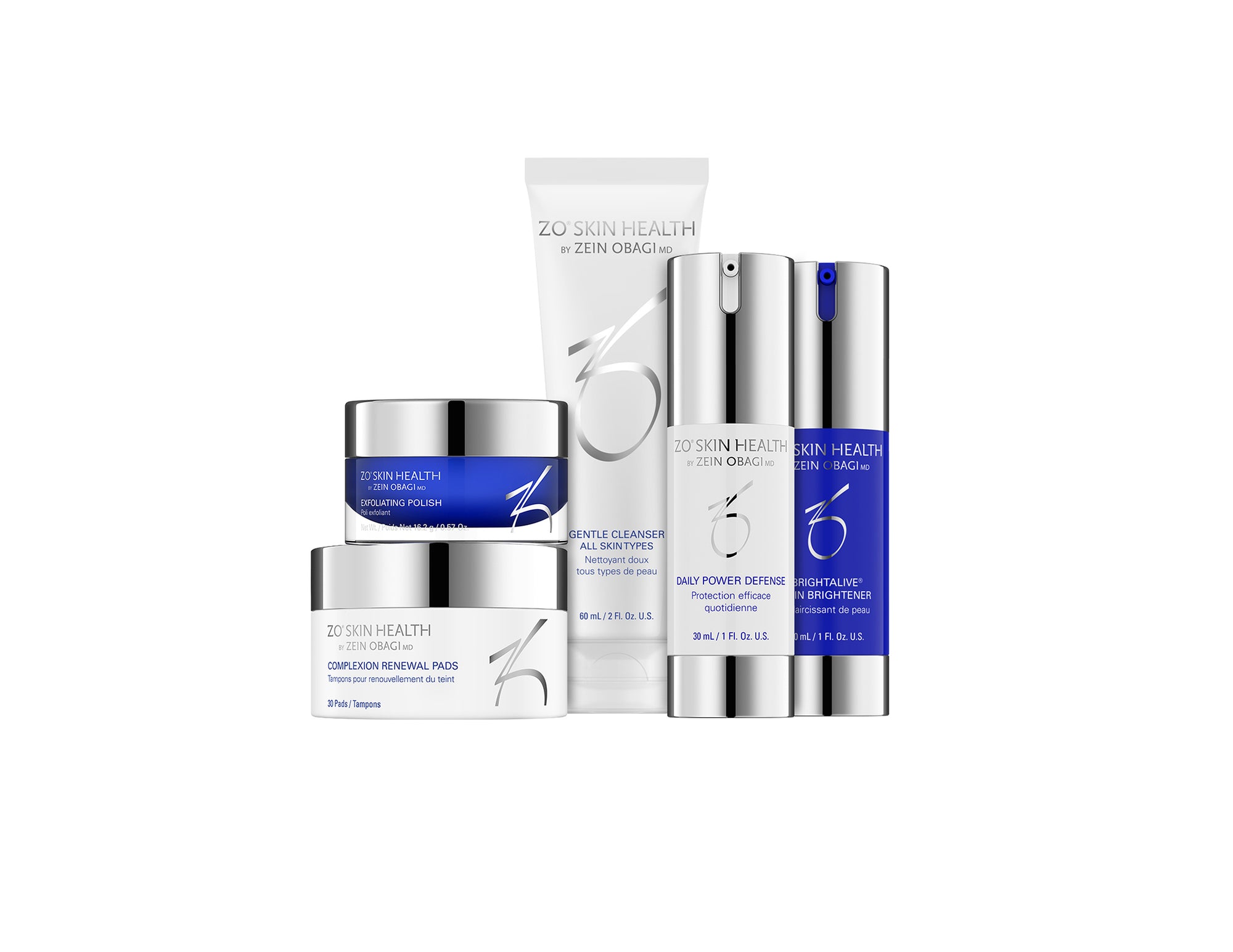 ZO skin health cleanser, exfoliant, and skin brightening products