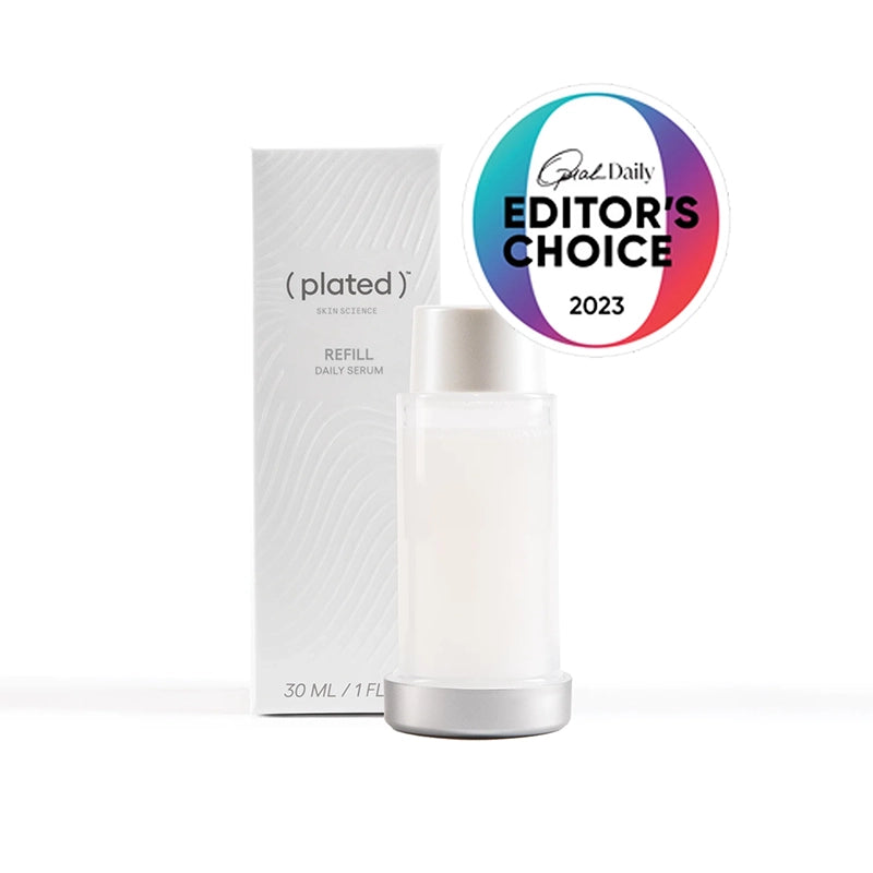 plated trademark skin science product refill for daily serum full size. image shows refill with box and an Oprah daily editor's choice 2023 mark.