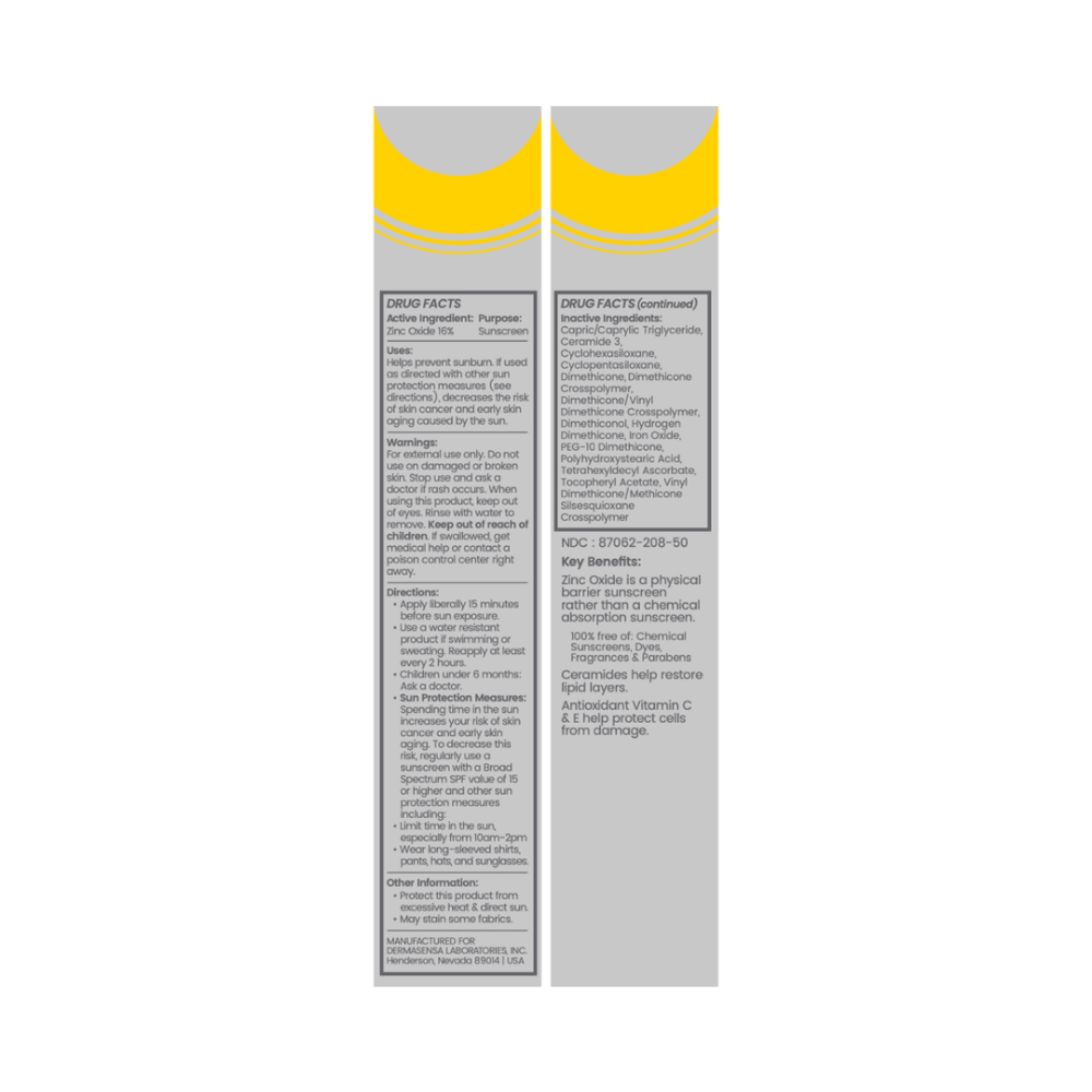 Dermasensa UV-X Mineral Sunscreen SPF 40 Lightly Tinted, 1.75oz Drug Facts label with active and inactive ingredients