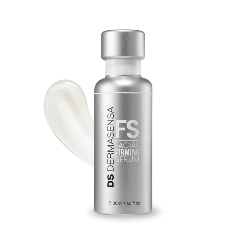 Dermasensa FS Facial Firming Serum, 30mL (1 fl oz) bottle with a swatch of the clear gel serum