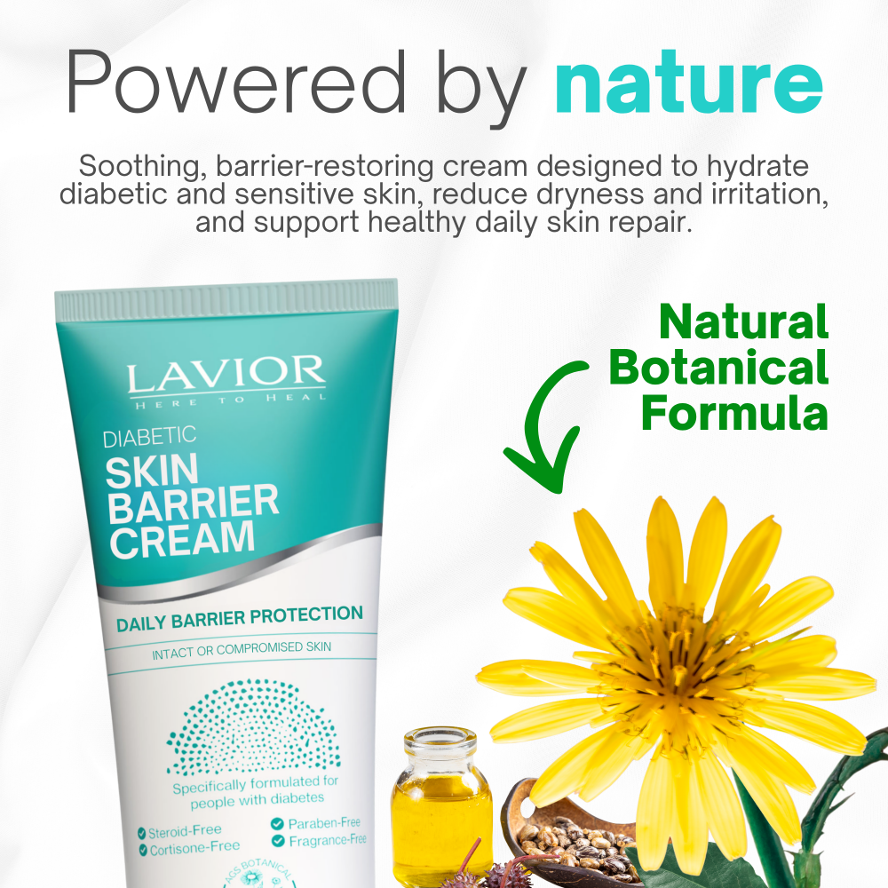 Lavior Diabetic Skin Barrier Cream 3.4 fl oz / 100 mL with natural botanical formula, flower and oil