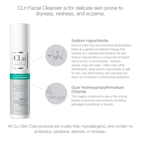 CLn facial cleanser info graphic