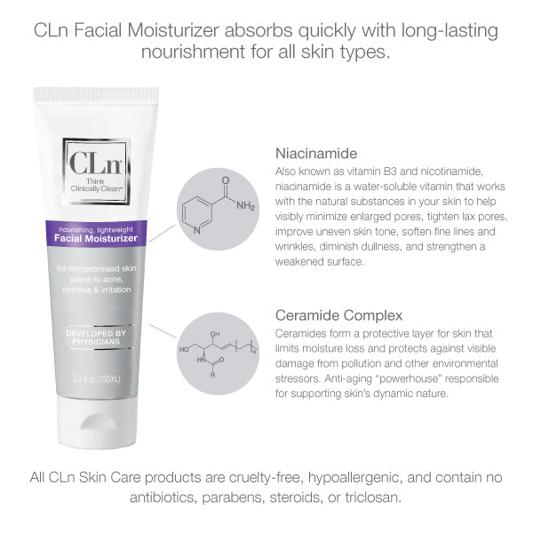 CLn facial moisturizer ingredient graphic