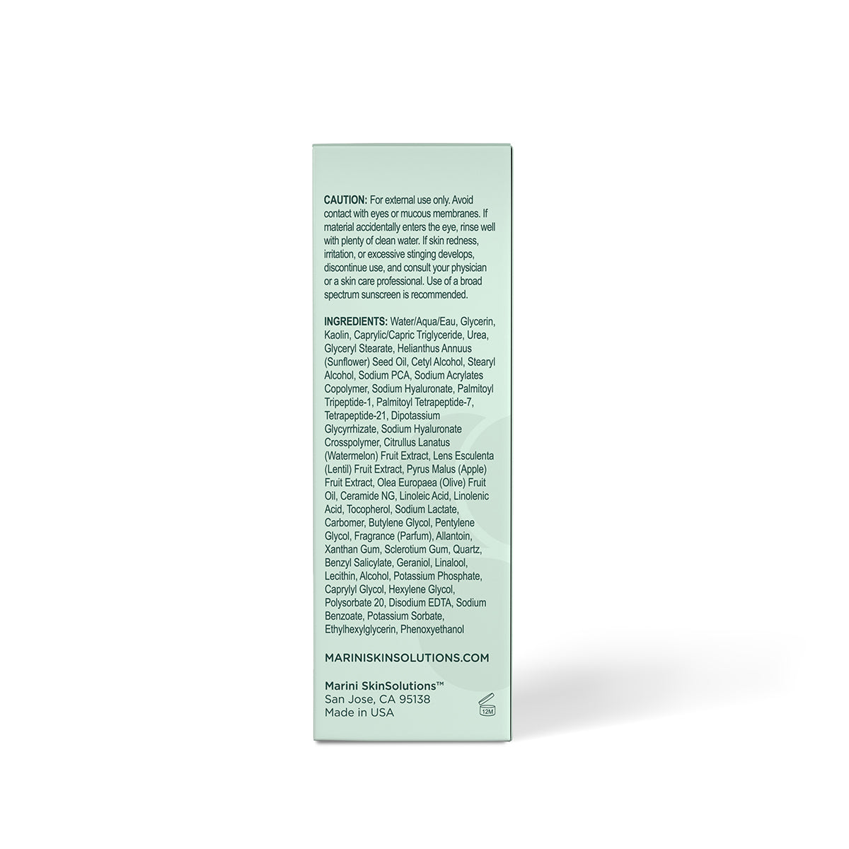 Marini Skin Solutions Hyla3D Face Mask box side ingredients