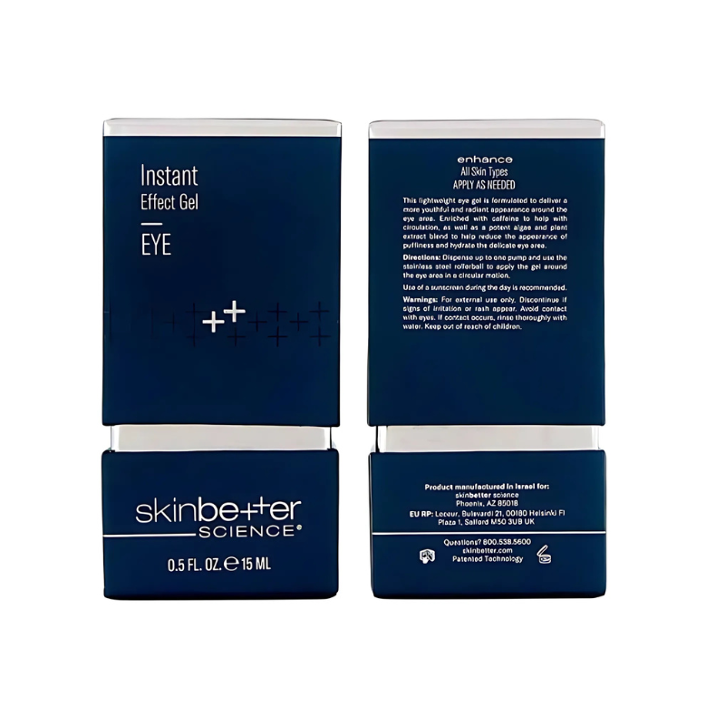 skinbetter science Instant Effect Gel EYE 0.5 fl oz / 15 ml with box front and back