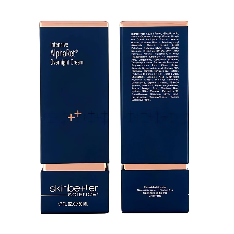 skinbetter science Intensive AlphaRet® Overnight Cream 1.7 fl oz / 50 ml with box front and back