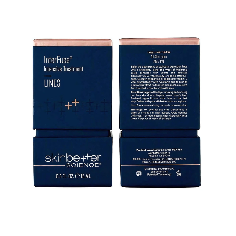 skinbetter science Interfuse Intensive Treatment LINES 0.5 fl oz / 15ml with box front and back