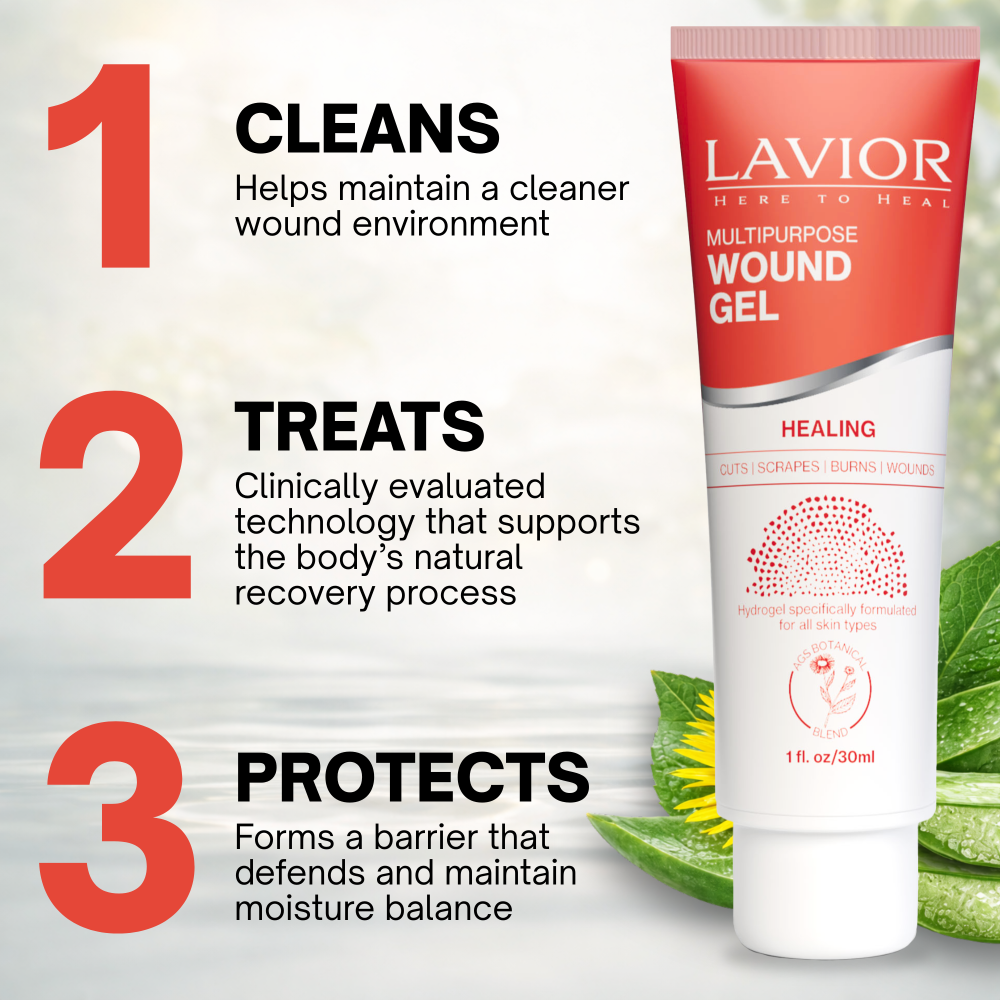 Lavior Multipurpose Wound Gel 1 fl oz / 30 mL tube with cleans, treats and protects benefits