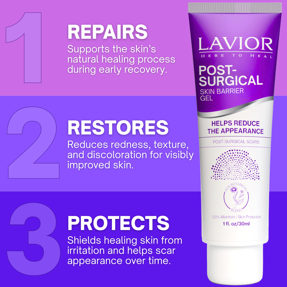 Lavior Post-Surgical Skin Barrier Gel 1 fl oz / 30 mL tube with repairs, restores and protects benefits