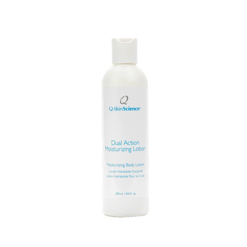 Q-SkinScience Dual Action Moisturizing Lotion, 8 fl oz white bottle with disc-top cap