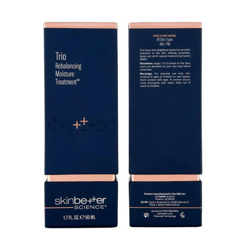 skinbetter Trio Rebalancing Moisture Treatment™ 1.7 FL.OZ. e 50ML with box front and back