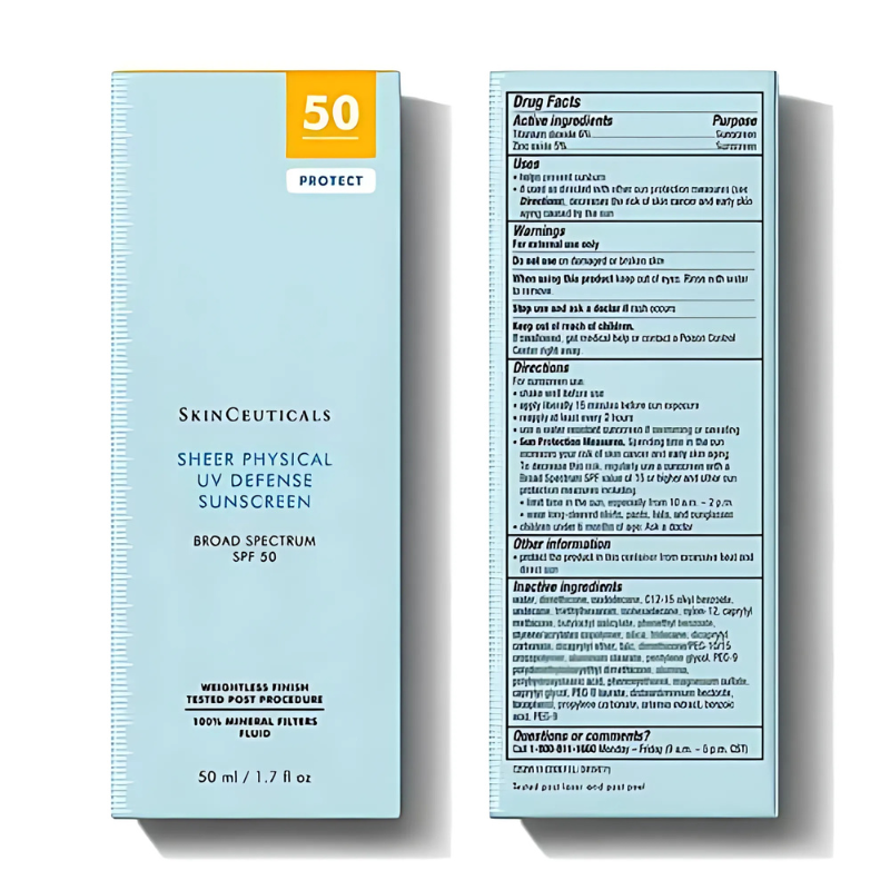 SkinCeuticals Sheer Physical UV Defense SPF 50 50 ml / 1.7 fl oz with box front and back