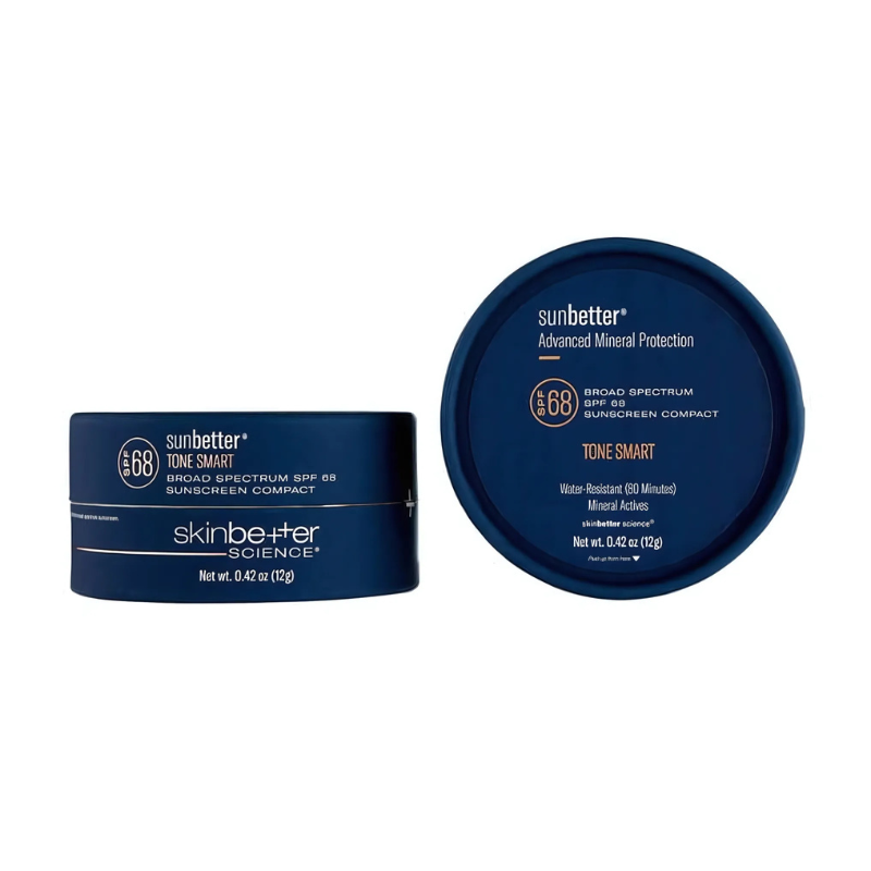 skinbetter science TONE SMART SPF 68 Sunscreen Compact 0.42oz / 12 g with box front and back