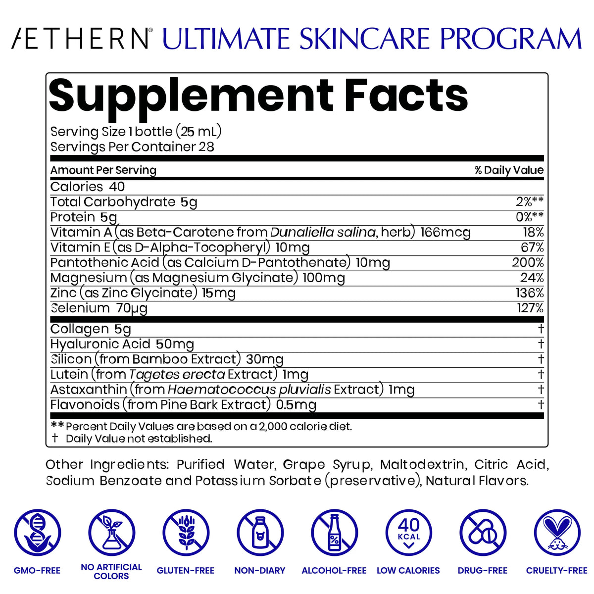Aethern Ultimate Skincare Program supplement label