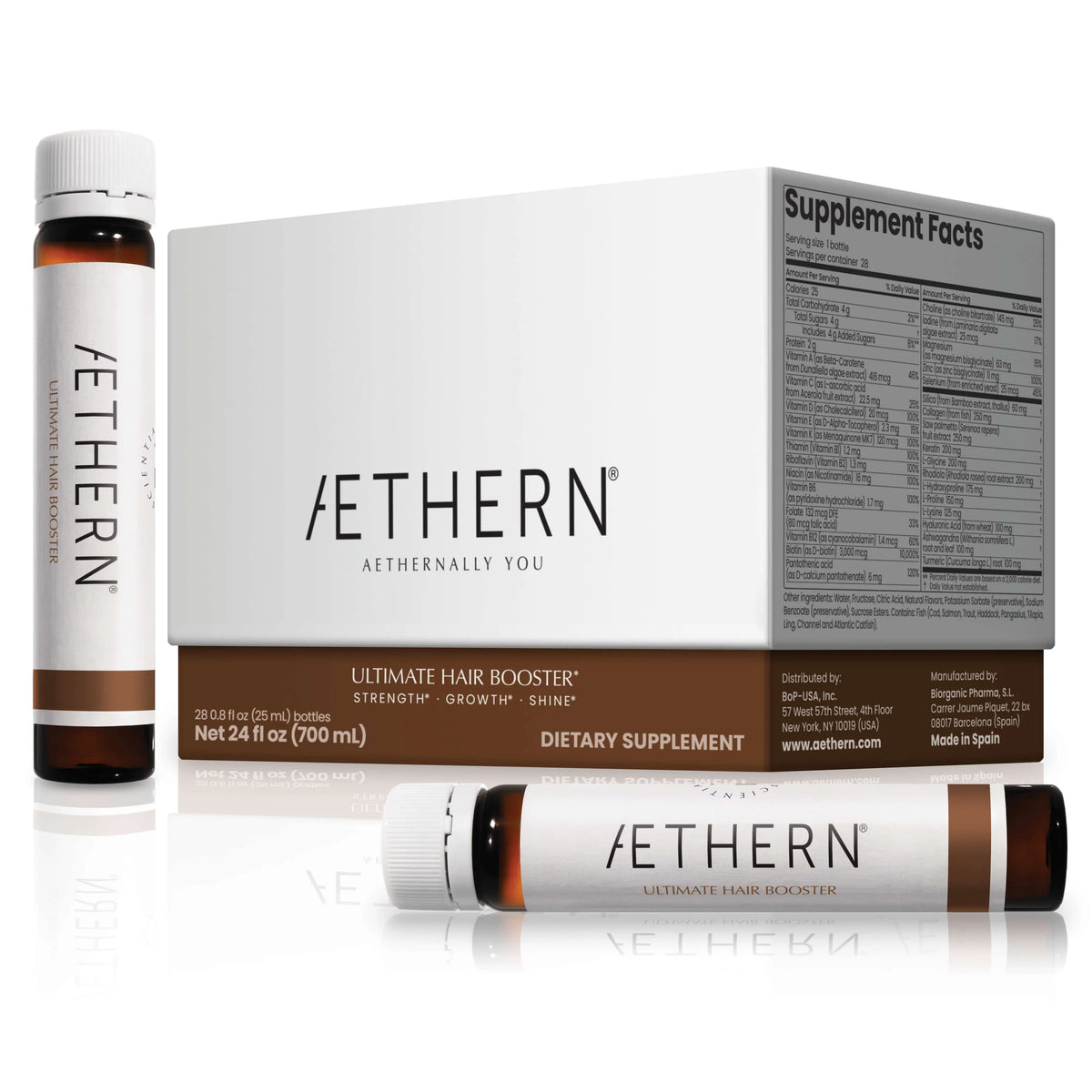 Aethern hair booster supplement packaging on a white background