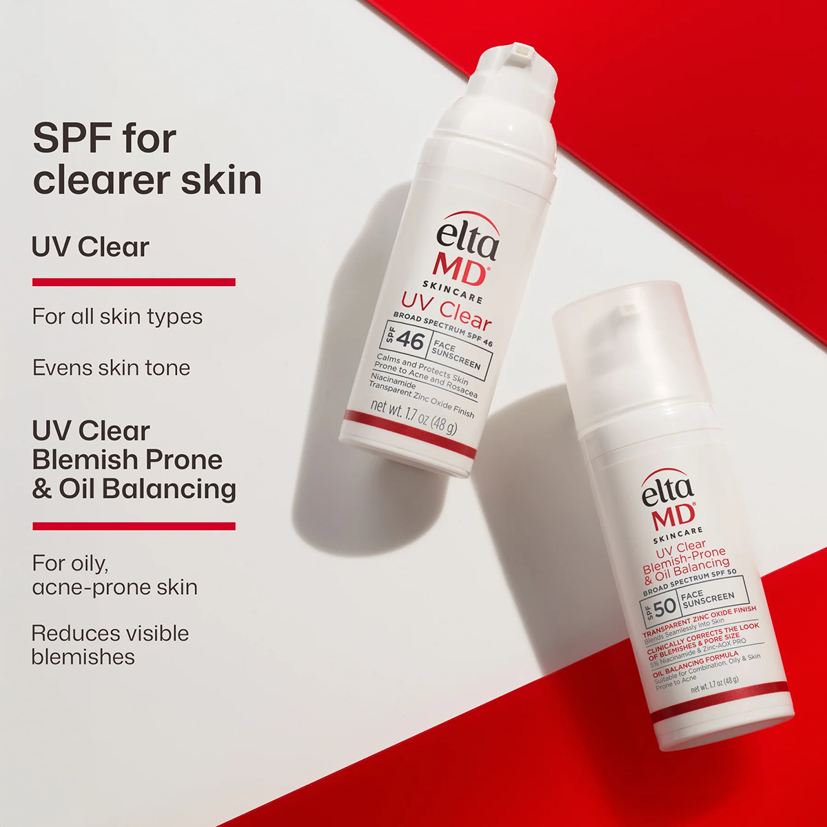 EltaMD UV Clear Blemish-Prone & Oil Balancing Broad Spectrum SPF 50. 1.7oz/48g size For Skin Types