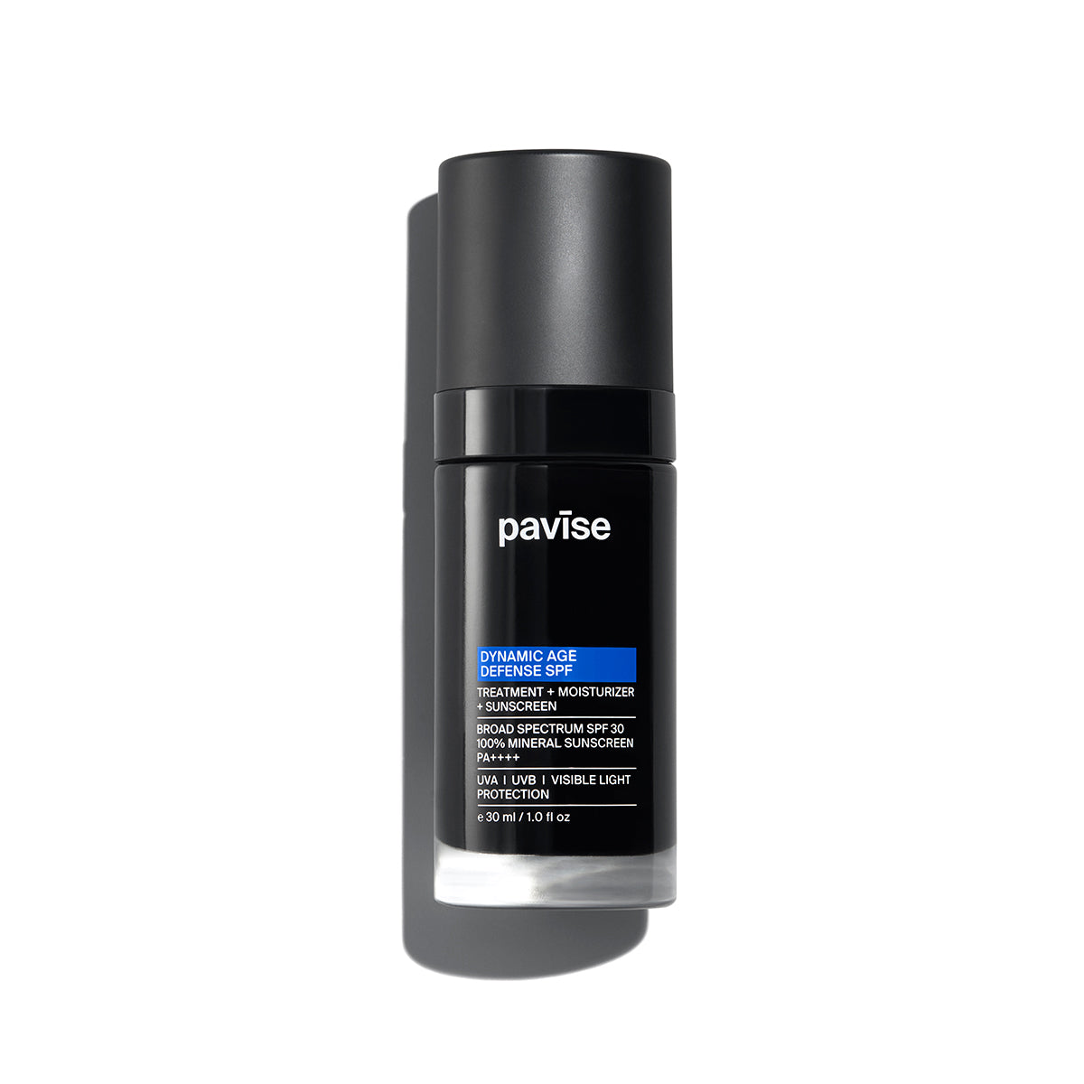 A black Pavise Dynamic Age Defense SPF 30. 30mL/1 oz size