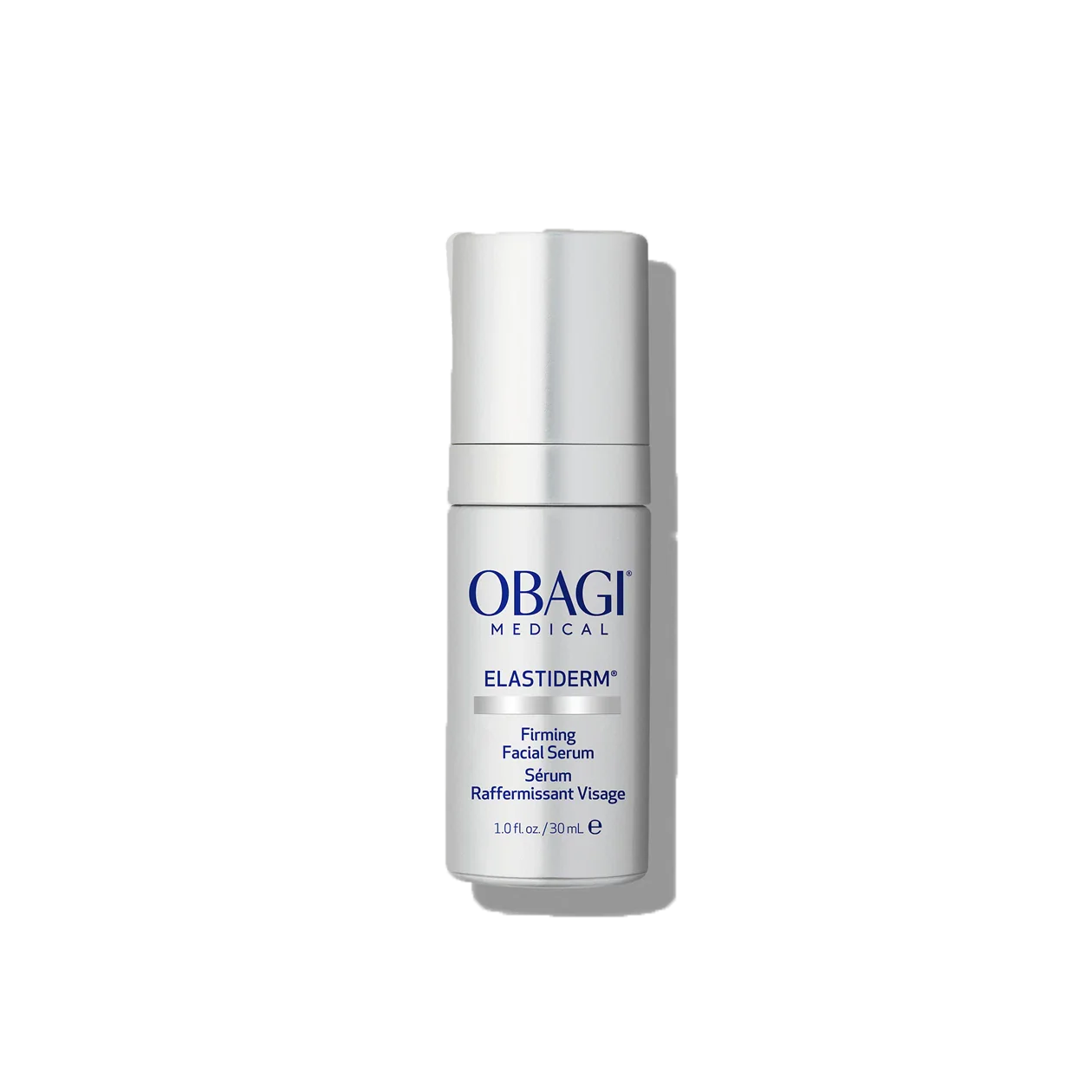 Obagi Elastiderm Firming Facial Serum bottle on a white background. 1 fl oz/30mL size
