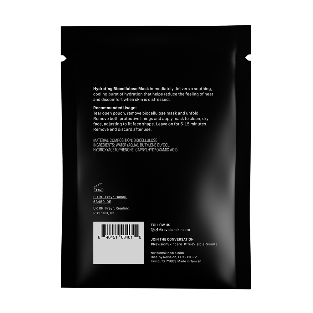 Revision Skincare Hydrating Biocellulose Mask, 1 mask, back of sachet
