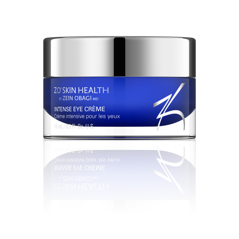 ZO Skin Health Intense Eye Crème jar with blue label on a white background