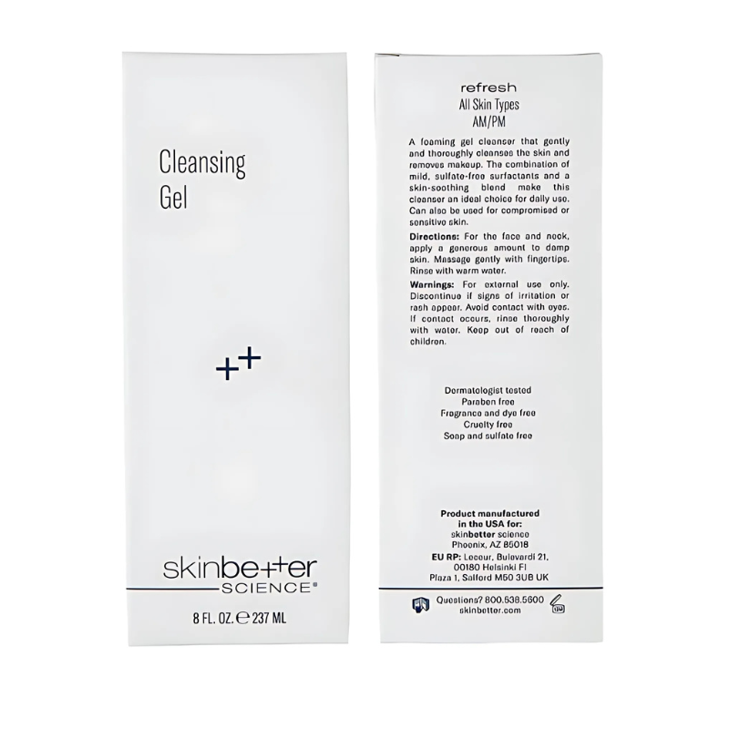 skinbetter science Cleansing Gel 8 fl oz / 237 ml with box front and back