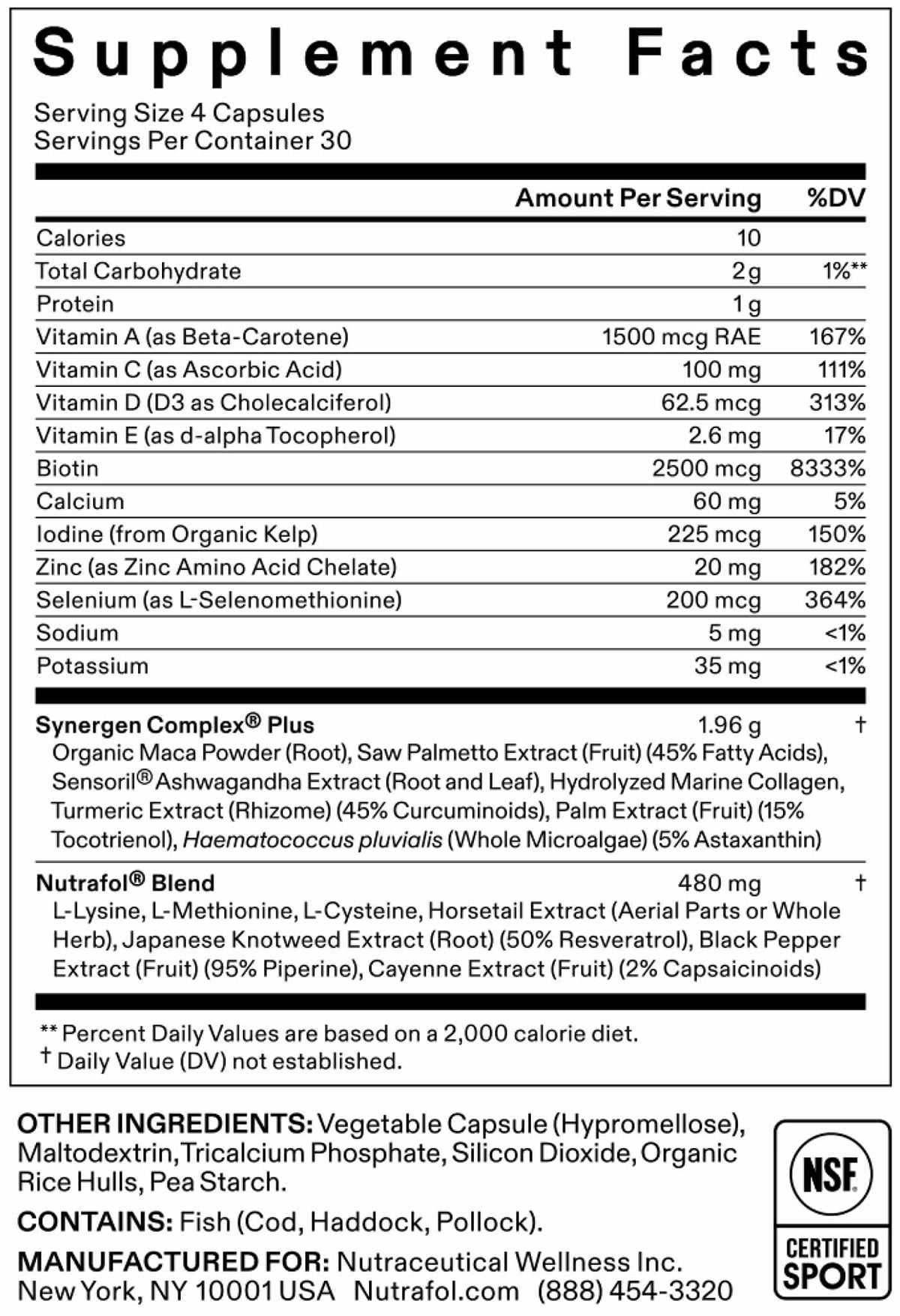 Nutrafol Women's Balance supplement label