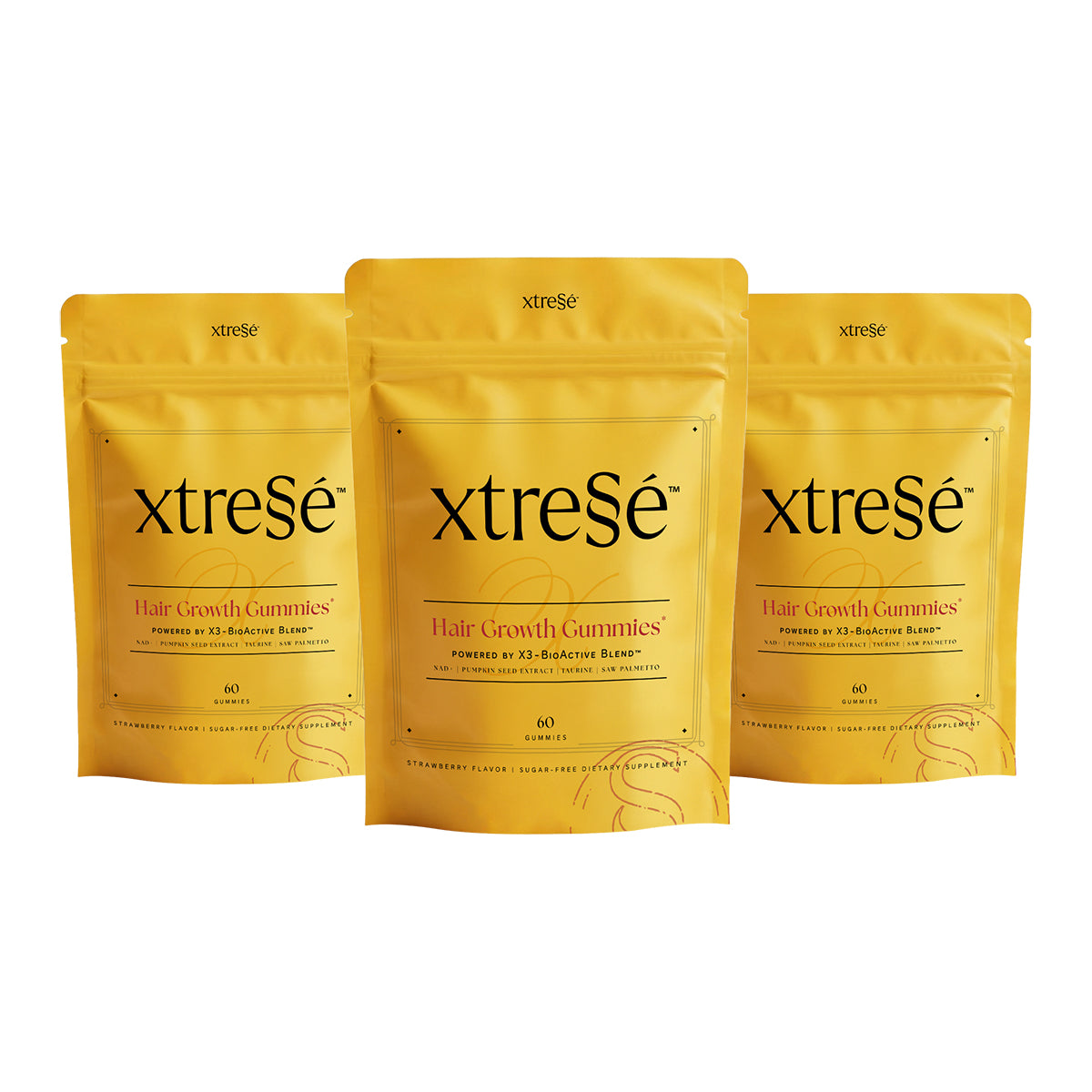 xtressé hair growth gummies, 60 gummies  per pack. 3 month supply.